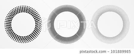 Halftone round frame. Halftone circle logo. Dots emblem. 101889985