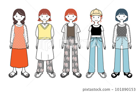 便衣女子全身插畫套裝 101890153