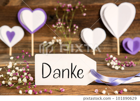 Label With Spring Flowers, Hearts, Text Danke Means Thank You Label With Spring Flowers, Hearts, Text Danke Means Thank You 101890629