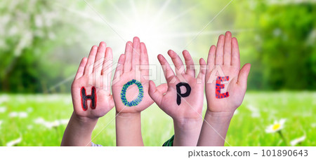 Children Hands Building Word Hope, Grass Meadow Children Hands Building Word Hope, Grass Meadow 101890643