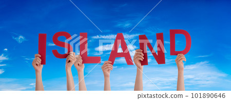 People Hands Building Word Island Means Iceland, Blue Sky People Hands Building Word Island Means Iceland, Blue Sky 101890646