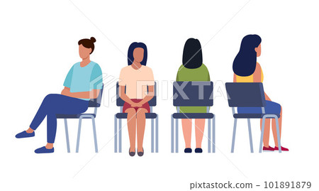 Women are sitting on chairs. Women sit in different poses on chairs turned from different sides. Vector set. Women are sitting on chairs. Women sit in different poses on chairs turned from different sides. Vector set. 101891879