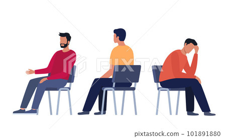 Men are sitting on chairs. Men sit in different poses on chairs turned from different sides. Vector set. Men are sitting on chairs. Men sit in different poses on chairs turned from different sides. Vector set. 101891880