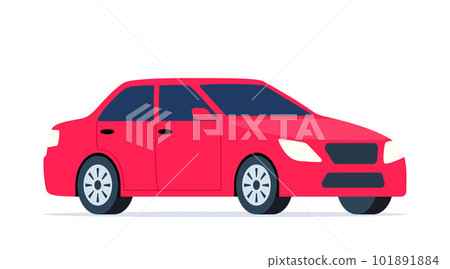 Red car. City sport sedan view from the side. Passenger vehicle. Vector illustration in flat style. Red car. City sport sedan view from the side. Passenger vehicle. Vector illustration in flat style. 101891884