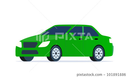 Green car. City sport sedan view from the side. Passenger vehicle. Vector illustration in flat style. Green car. City sport sedan view from the side. Passenger vehicle. Vector illustration in flat style. 101891886