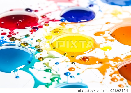 Colorful paint drops isolated on a white background. Generative AI 101892134