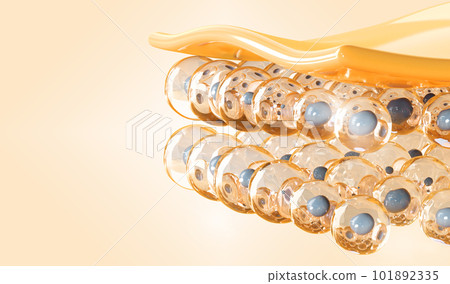 Structure of skin cell layers epidermis and dermis 3d render. Problem of aging, wrinkles, acne. Protein synthesis of hyaluronic acid, collagen and elastin decreases, cosmetic banner. 3D illustration Structure of skin cell layers epidermis and dermis 3d render. Problem of aging, wrinkles, acne. Protein synthesis of hyaluronic acid, collagen and elastin decreases, cosmetic banner. 3D illustration 101892335