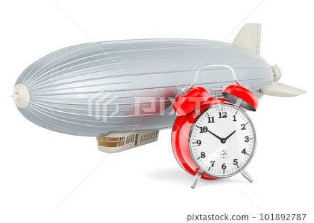 Airship or dirigible balloon with alarm clock, 3D rendering Airship or dirigible balloon with alarm clock, 3D rendering 101892787