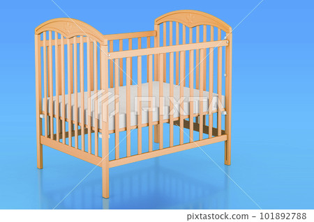 Baby crib, infant bed on blue background, 3D rendering Baby crib, infant bed on blue background, 3D rendering 101892788
