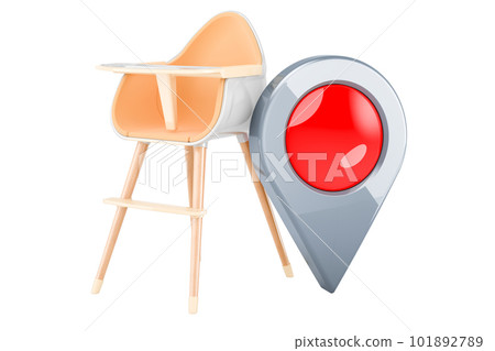 Baby high chair with map pointer, 3D rendering Baby high chair with map pointer, 3D rendering 101892789