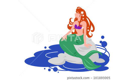 海上沉思美人魚的矢量圖解 101893005