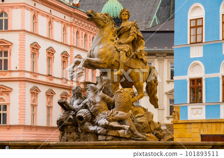 2022-04-20 Baroque Caesar Fountain against Town Hall in Olomouc  Czech Republic 101893511