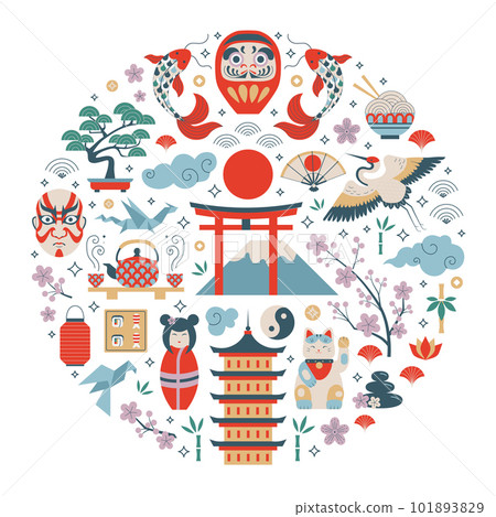 Love Japan Travel Print Stylized in Circle Shape 101893829