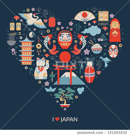 Love Japan Travel Print Stylized in Circle Shape 101893830