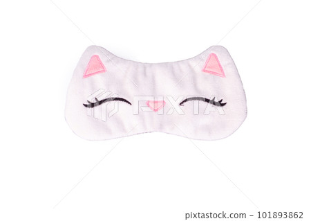 White sleep mask in the form of a cat's muzzle, isolated, on a white background 101893862