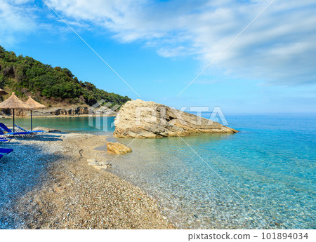 Summer morning Pulebardha beach (Albania). 101894034