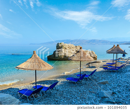 Summer morning Pulebardha beach (Albania). 101894035