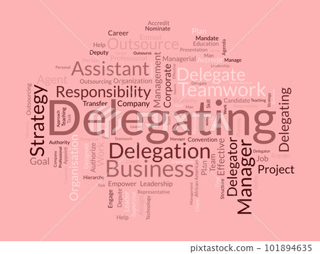 Word cloud background concept for Delegating. Business responsibility, career management assign of strategic leadership approach. vector illustration. 101894635