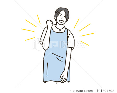 A man in an apron doing a guts pose 101894708