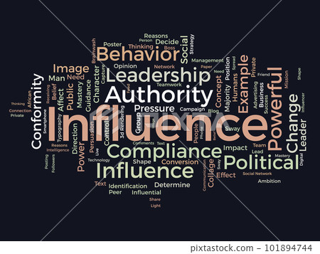 Word cloud background concept for Influence. leadership influence power for client management, share strategy concept. vector illustration. Word cloud background concept for Influence. leadership influence power for client management, share strategy concept. vector illustration. 101894744
