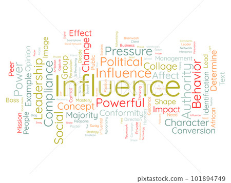 Word cloud background concept for Influence. leadership influence power for client management, share strategy concept. vector illustration. Word cloud background concept for Influence. leadership influence power for client management, share strategy concept. vector illustration. 101894749