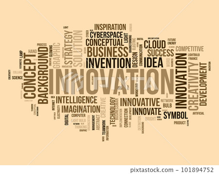 Word cloud background concept for Innovation. Creativity concept strategy can do invention solution idea develop. vector illustration. Word cloud background concept for Innovation. Creativity concept strategy can do invention solution idea develop. vector illustration. 101894752