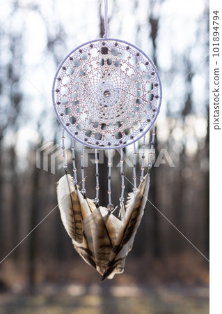 Handmade dream catcher with feathers threads and beads rope hanging Handmade dream catcher with feathers threads and beads rope hanging 101894794