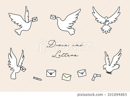 A simple vector line illustration of a white dove flapping its wings to deliver a letter A simple vector line illustration of a white dove flapping its wings to deliver a letter 101894863