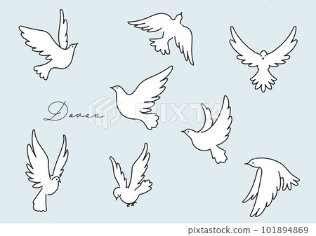 Simple vector line illustration set of dynamically flapping white doves Simple vector line illustration set of dynamically flapping white doves 101894869