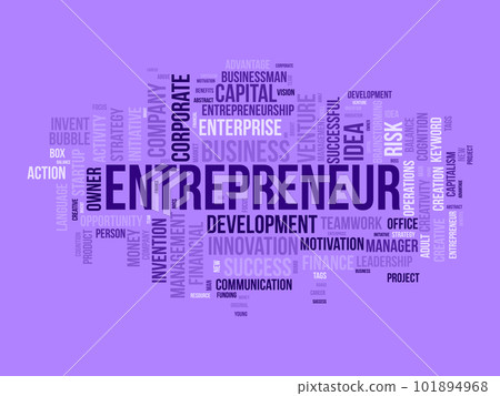 Word cloud background concept for Entrepreneur. Business management, finance success and creative development, startup vision of leadership idea. vector illustration. Word cloud background concept for Entrepreneur. Business management, finance success and creative development, startup vision of leadership idea. vector illustration. 101894968