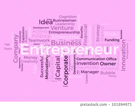 Word cloud background concept for Entrepreneur. Business management, finance success and creative development, startup vision of leadership idea. vector illustration. 101894971