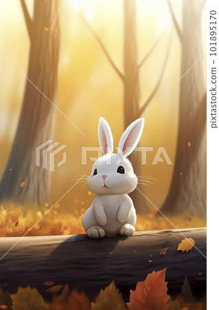 秋天森林裡可愛的小白兔AI圖片 秋天森林裡可愛的小白兔AI圖片 101895170