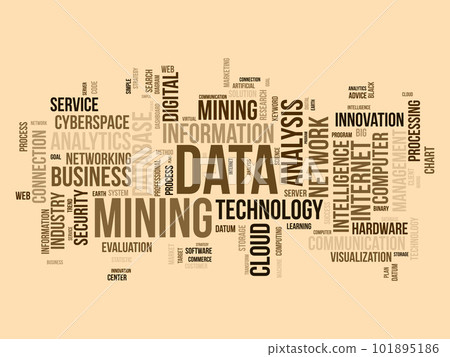 Word cloud background concept for Data mining. Internet technology database mining for web software management. vector illustration. Word cloud background concept for Data mining. Internet technology database mining for web software management. vector illustration. 101895186