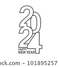 Happy New Year 2024 text design. for Brochure design template, card, banner. Vector illustration. Isolated on white background. 101895257