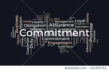 Word cloud background concept for Commitment. Responsibility engagement, business contract obligation of loyalty promise achievement. vector illustration. Word cloud background concept for Commitment. Responsibility engagement, business contract obligation of loyalty promise achievement. vector illustration. 101895352