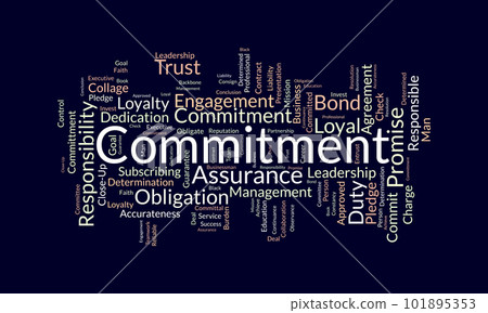 Word cloud background concept for Commitment. Responsibility engagement, business contract obligation of loyalty promise achievement. vector illustration. Word cloud background concept for Commitment. Responsibility engagement, business contract obligation of loyalty promise achievement. vector illustration. 101895353