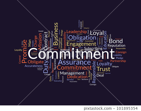 Word cloud background concept for Commitment. Responsibility engagement, business contract obligation of loyalty promise achievement. vector illustration. 101895354