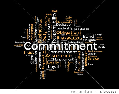 Word cloud background concept for Commitment. Responsibility engagement, business contract obligation of loyalty promise achievement. vector illustration. 101895355
