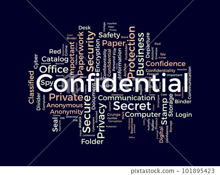 Word cloud background concept for Confidential. Secret information authority, privacy important of departure document. vector illustration. Word cloud background concept for Confidential. Secret information authority, privacy important of departure document. vector illustration. 101895423