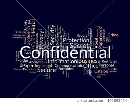 Word cloud background concept for Confidential. Secret information authority, privacy important of departure document. vector illustration. Word cloud background concept for Confidential. Secret information authority, privacy important of departure document. vector illustration. 101895424