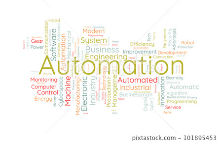 Word cloud background concept for automation. Electronic software industry, engineering production system of cloud control innovation. vector illustration. Word cloud background concept for automation. Electronic software industry, engineering production system of cloud control innovation. vector illustration. 101895453