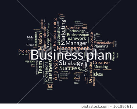 Word cloud background concept for Business plan. Marketing strategy, brainstorming idea management of project success goal. vector illustration. 101895613