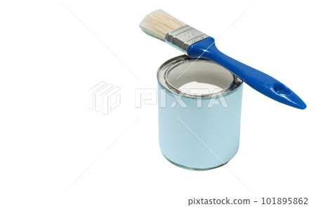 Can with paint and brush, isolated on white background, PNG 101895862