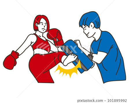 Female and male trainers kicking mitts Female and male trainers kicking mitts 101895992