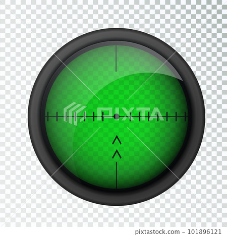 Realistic sniper sight thermal imager. Sniper scope with measurement thermal imager marks template. Sniper scope crosshairs view. Realistic vector optical sight. 101896121