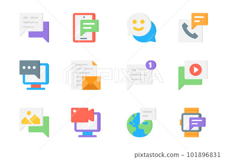 Communication 3d icons set. Pack flat pictograms of chat, message bubble, emoticon, call, computer, email, letter, new notification, video and other. Vector elements for mobile app and web design Communication 3d icons set. Pack flat pictograms of chat, message bubble, emoticon, call, computer, email, letter, new notification, video and other. Vector elements for mobile app and web design 101896831