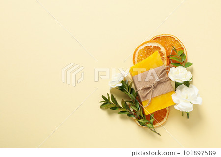 Concept of bath and skin care accessories - soap Concept of bath and skin care accessories - soap 101897589
