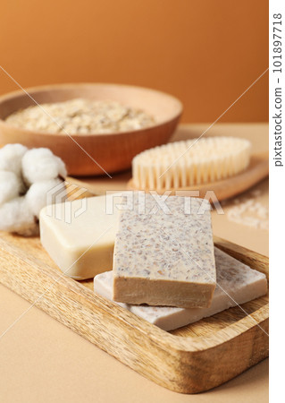 Concept of bath and skin care accessories - soap 101897718