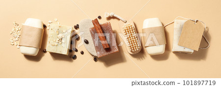 Concept of bath and skin care accessories - soap Concept of bath and skin care accessories - soap 101897719