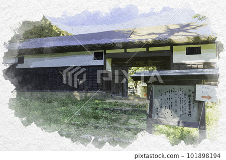 水彩風格的米子城遺址大原家族長屋門鳥取縣米子市 水彩風格的米子城遺址大原家族長屋門鳥取縣米子市 101898194